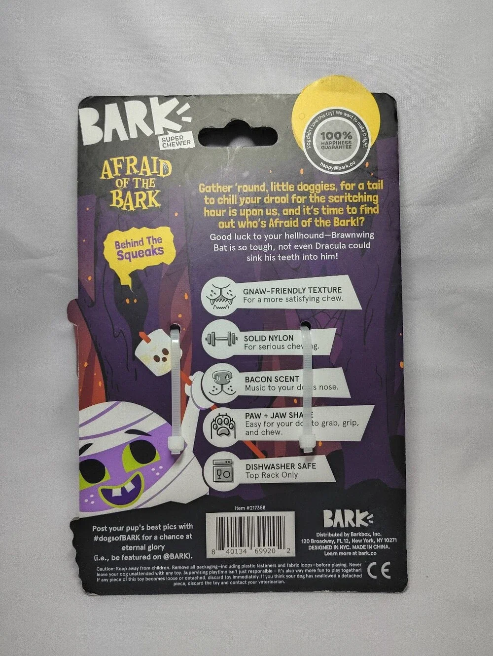 Bark Box Super Chewer Brawnwing Bat Bacon Scent Dog Chew Toy Large Dogs Nylon